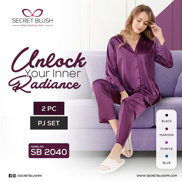 Luxurious Silk 2-Piece Nighty Set: Elegant Shirt & Trouser Ensemble